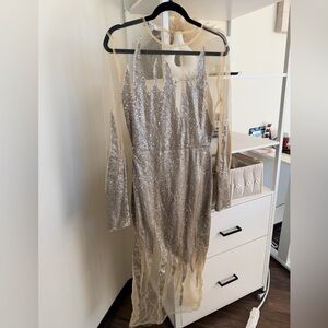 House of CB Silver and Cream Midi Dress
